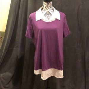 Purple top with faux white collared shirt